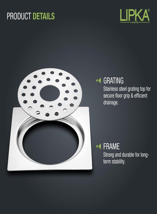 LIPKA 5 x 5 Inches Eon Square Flat Cut Plain Jali Floor Drain with Hole | Premium Stainless Steel | Floor Drain for Bathroom Silver - Image 4